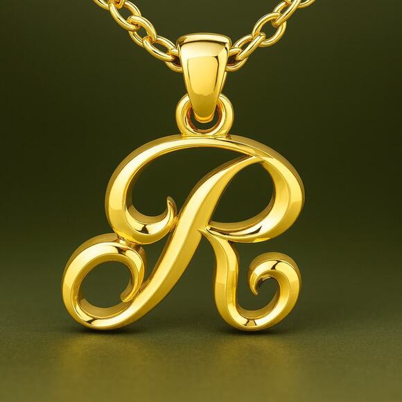 Letter Script Initial Necklace in Sterling Silver – Free 18 Inch Cable Chain - Picture 1 of 5